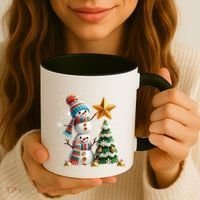 Funny Snowmen Putting Up Christmas Tree Coffee Mug thumb 3