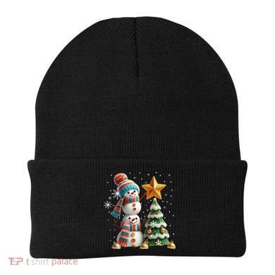 Funny Snowmen Putting Up Christmas Tree Beanie