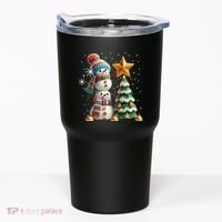 Funny Snowmen Putting Up Christmas Tree Tumbler thumb 0