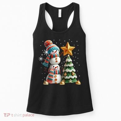 Funny Snowmen Putting Up Christmas Tree Women's Tank Top