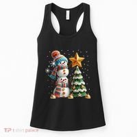 Funny Snowmen Putting Up Christmas Tree Women's Tank Top thumb 0