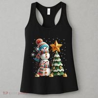 Funny Snowmen Putting Up Christmas Tree Women's Tank Top thumb 3