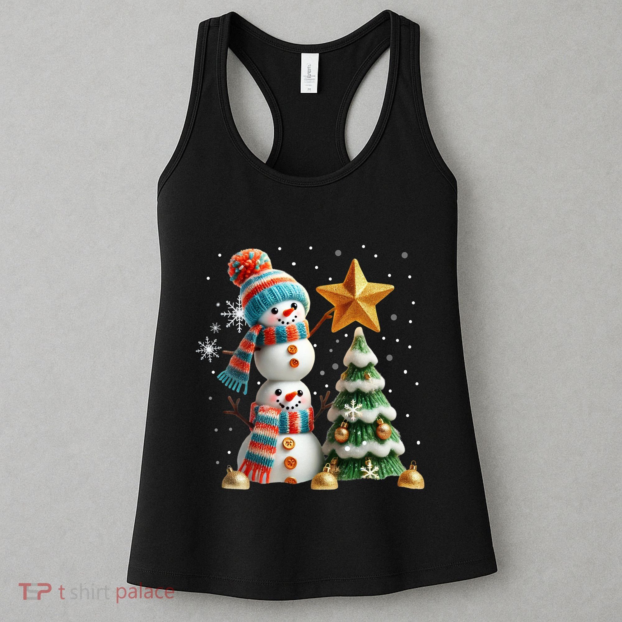 Funny Snowmen Putting Up Christmas Tree Women's Tank Top