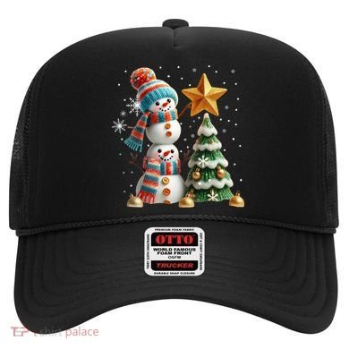 Funny Snowmen Putting Up Christmas Tree Hat