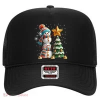 Funny Snowmen Putting Up Christmas Tree Hat thumb 0
