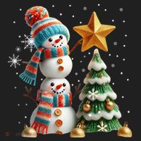 Funny Snowmen Putting Up Christmas Tree Hat thumb 2