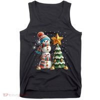 Funny Snowmen Putting Up Christmas Tree Tank Top thumb 0