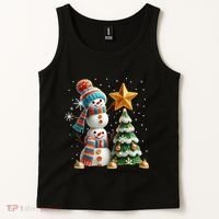 Funny Snowmen Putting Up Christmas Tree Tank Top thumb 2