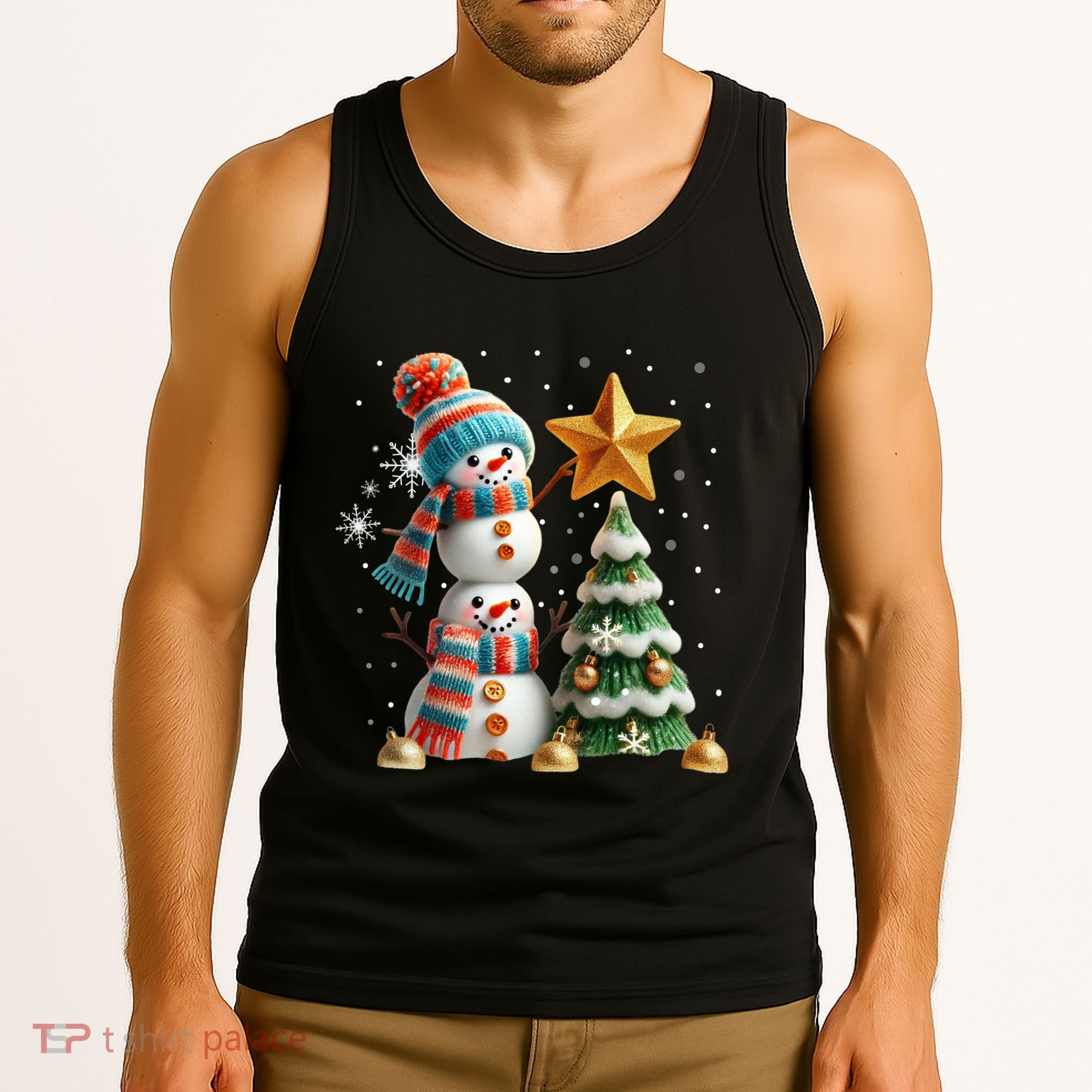 Funny Snowmen Putting Up Christmas Tree Tank Top