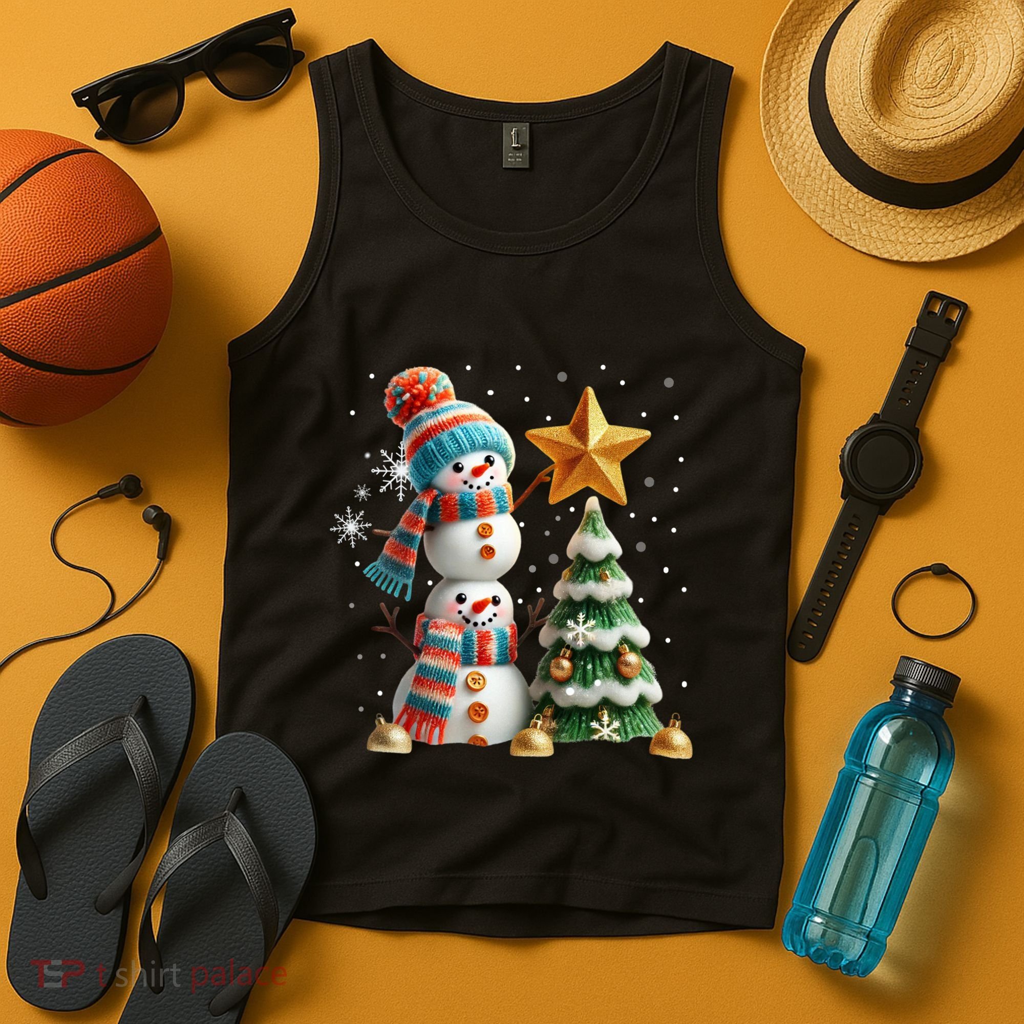 Funny Snowmen Putting Up Christmas Tree Tank Top