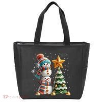 Funny Snowmen Putting Up Christmas Tree Tote Bag thumb 0