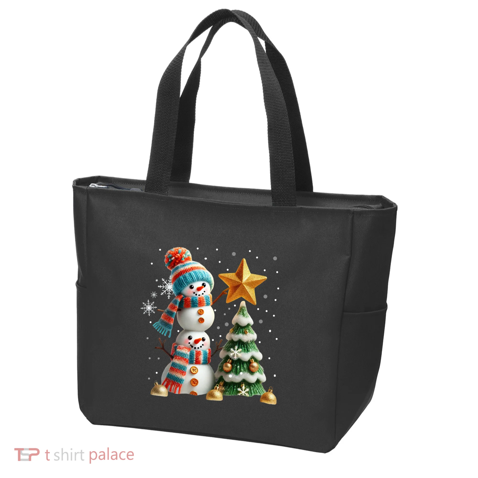 Funny Snowmen Putting Up Christmas Tree Tote Bag