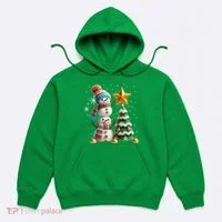 Funny Snowmen Putting Up Christmas Tree Hoodie thumb 0