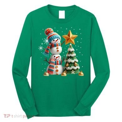 Funny Snowmen Putting Up Christmas Tree Long Sleeve Shirt