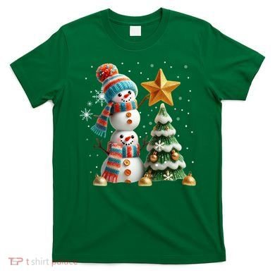 Funny Snowmen Putting Up Christmas Tree T-Shirt