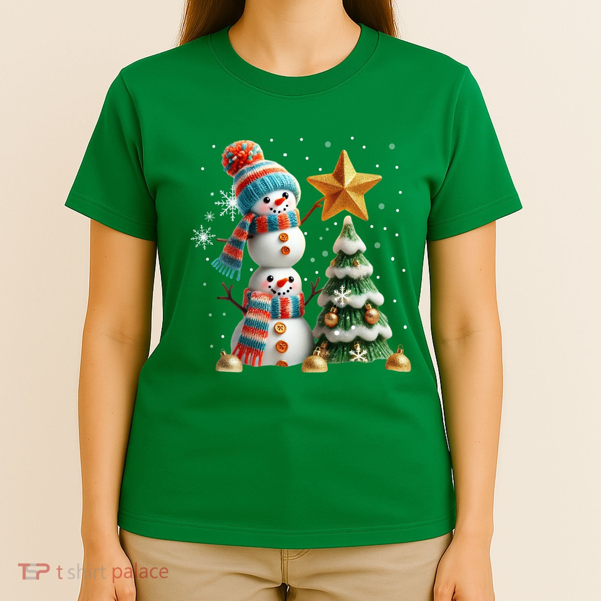 Funny Snowmen Putting Up Christmas Tree T-Shirt