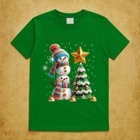 Funny Snowmen Putting Up Christmas Tree T-Shirt thumb 5
