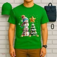 Funny Snowmen Putting Up Christmas Tree T-Shirt thumb 6
