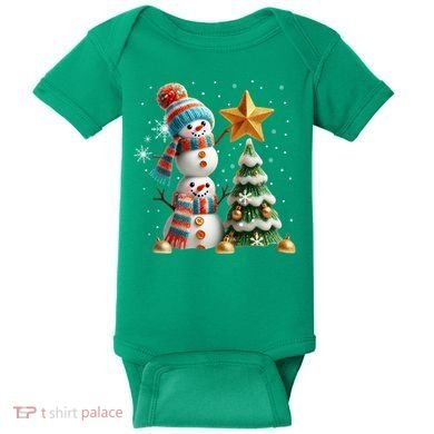 Funny Snowmen Putting Up Christmas Tree Baby Bodysuit