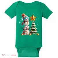 Funny Snowmen Putting Up Christmas Tree Baby Bodysuit thumb 0
