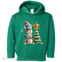 Funny Snowmen Putting Up Christmas Tree Toddler Hoodie thumb 0