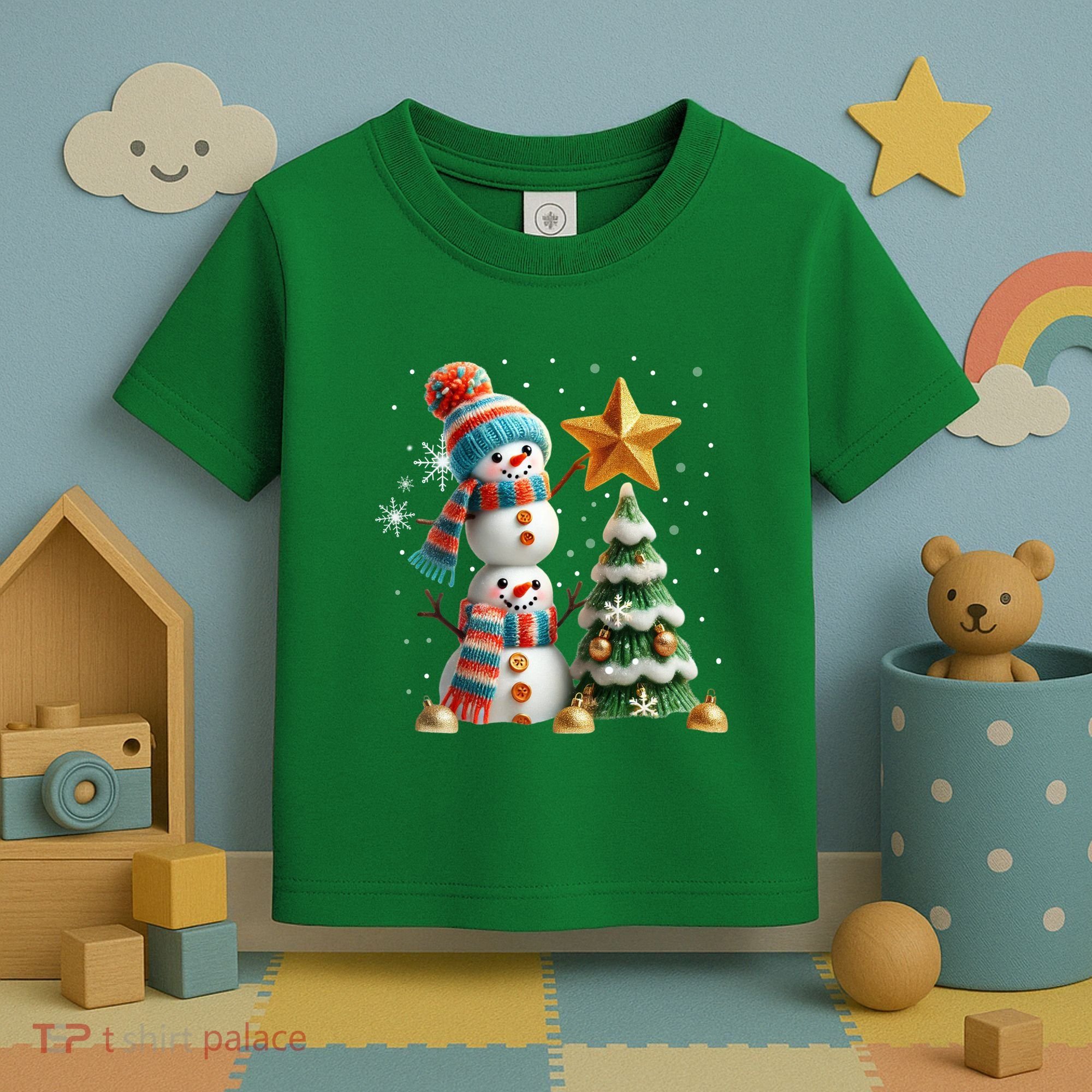Funny Snowmen Putting Up Christmas Tree Toddler T-Shirt