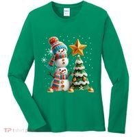 Funny Snowmen Putting Up Christmas Tree Women's Long Sleeve Shirt thumb 0