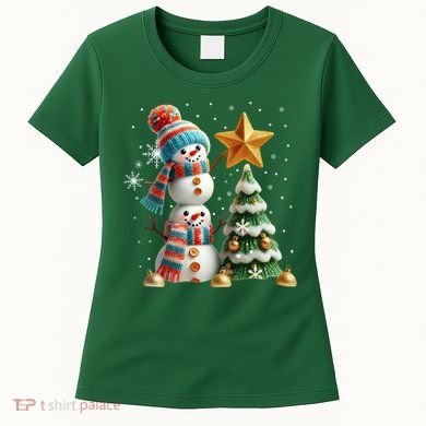 Funny Snowmen Putting Up Christmas Tree Women's T-Shirt