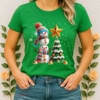 Funny Snowmen Putting Up Christmas Tree Women's T-Shirt thumb 2