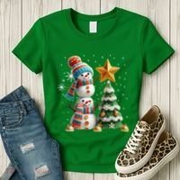Funny Snowmen Putting Up Christmas Tree Women's T-Shirt thumb 3