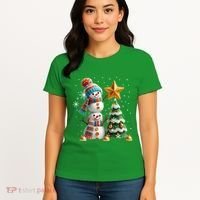 Funny Snowmen Putting Up Christmas Tree Women's T-Shirt thumb 4