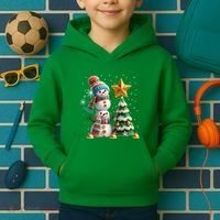 Funny Snowmen Putting Up Christmas Tree Kids Hoodie thumb 2
