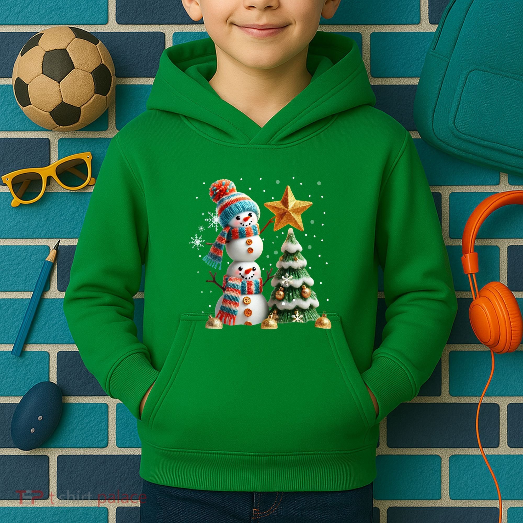 Funny Snowmen Putting Up Christmas Tree Kids Hoodie