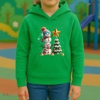 Funny Snowmen Putting Up Christmas Tree Kids Hoodie thumb 3