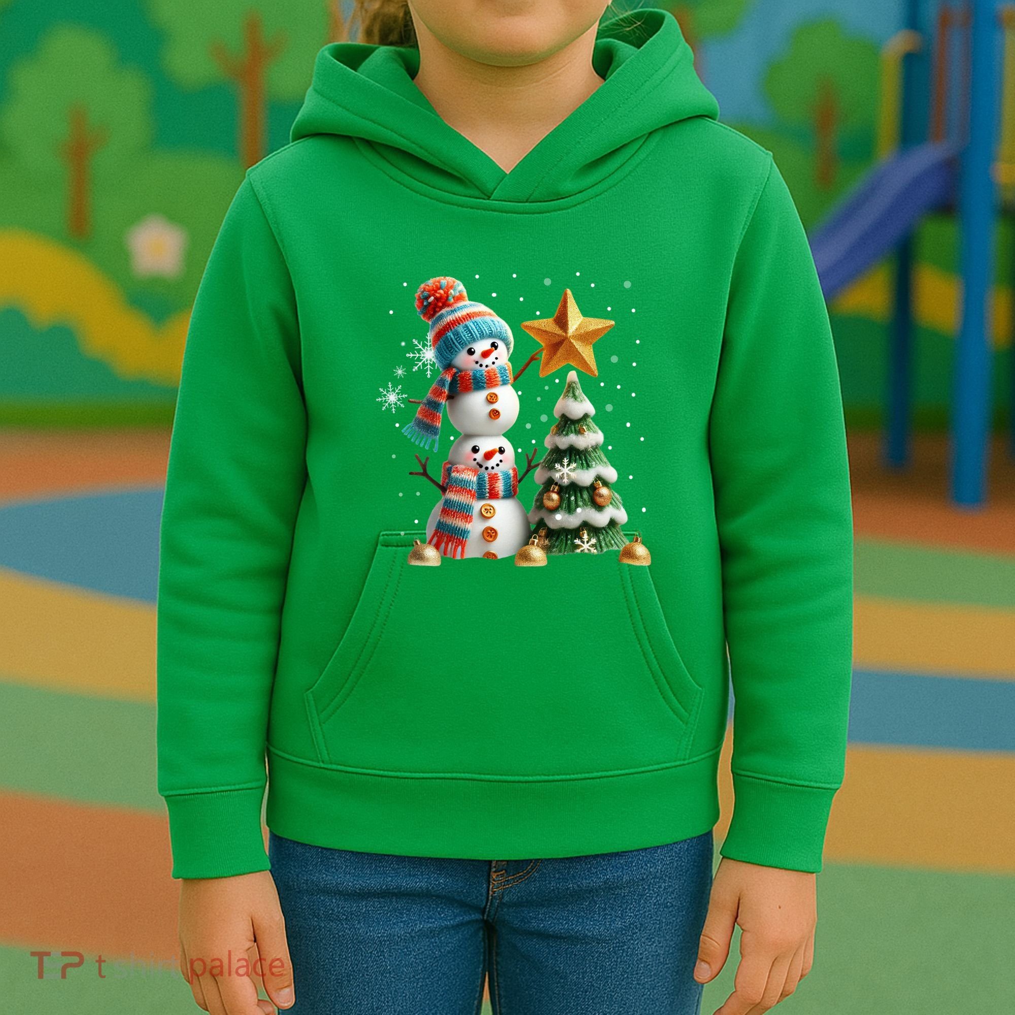Funny Snowmen Putting Up Christmas Tree Kids Hoodie