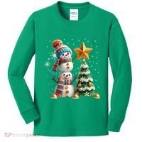 Funny Snowmen Putting Up Christmas Tree Kids Long Sleeve Shirt thumb 0