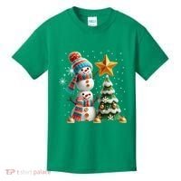 Funny Snowmen Putting Up Christmas Tree Kids T-Shirt thumb 0