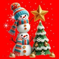 Funny Snowmen Putting Up Christmas Tree Santa Hat thumb 1