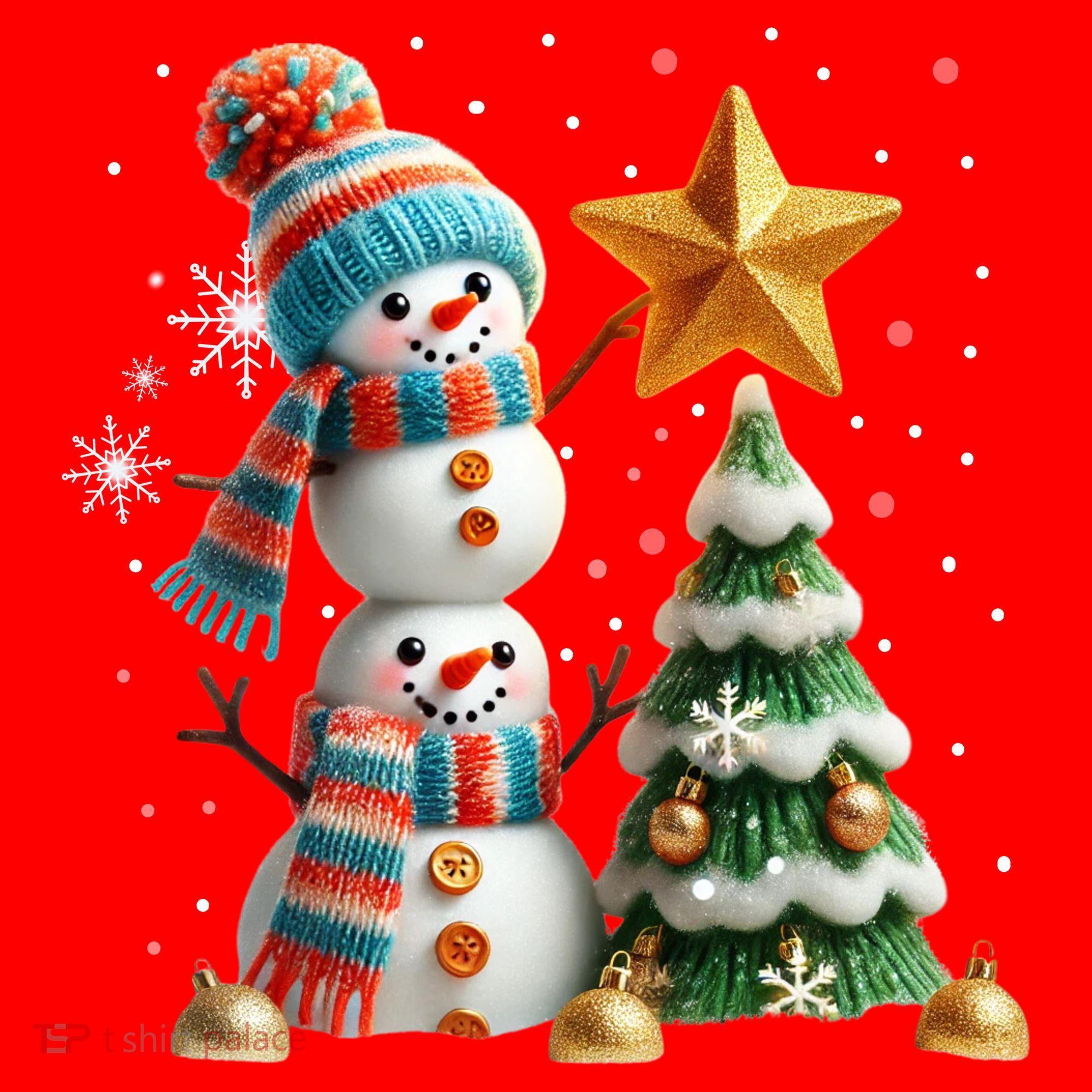 Funny Snowmen Putting Up Christmas Tree Santa Hat