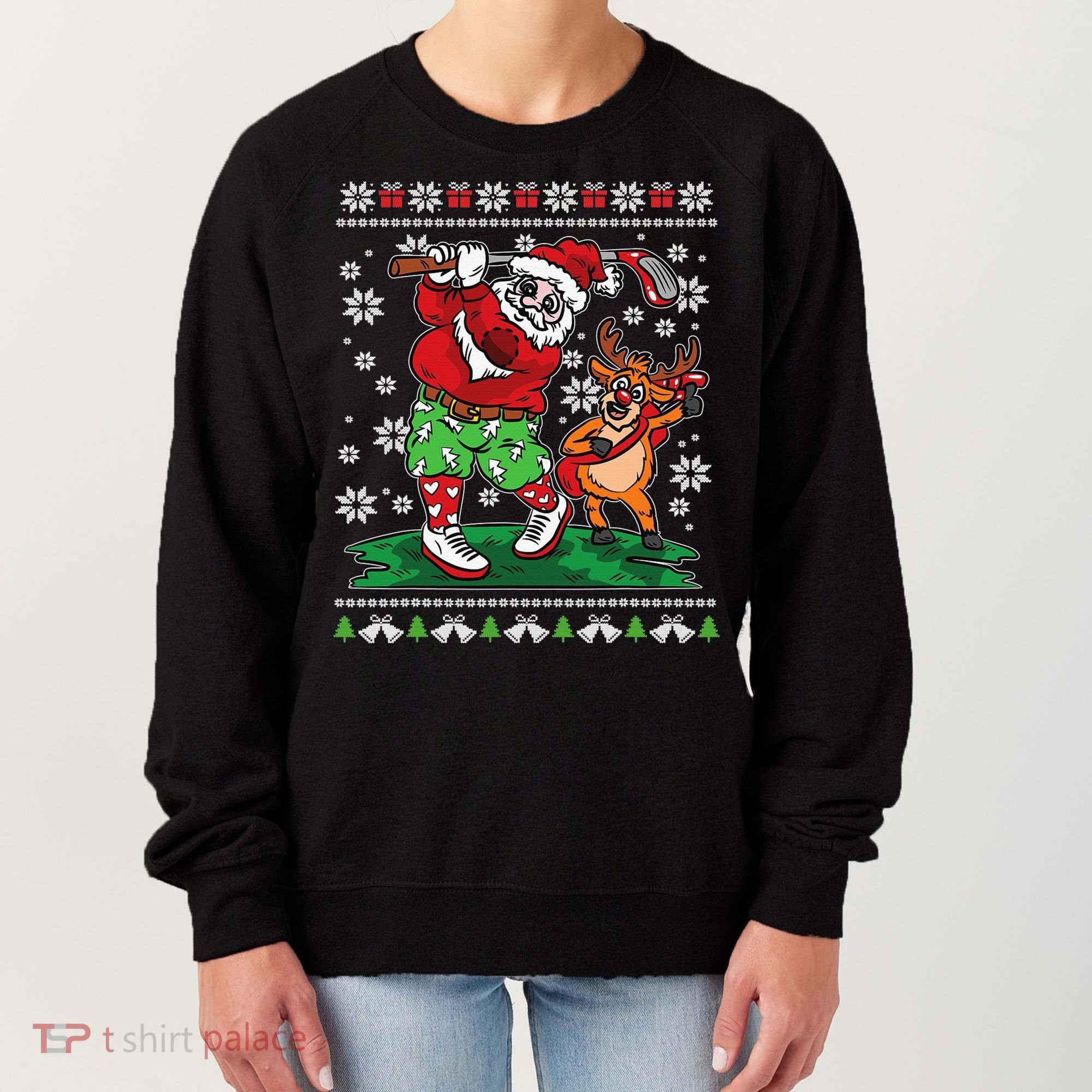 Funny Santa Playing Golf Sports Ugly Golf Christmas Women's Sweatshirt