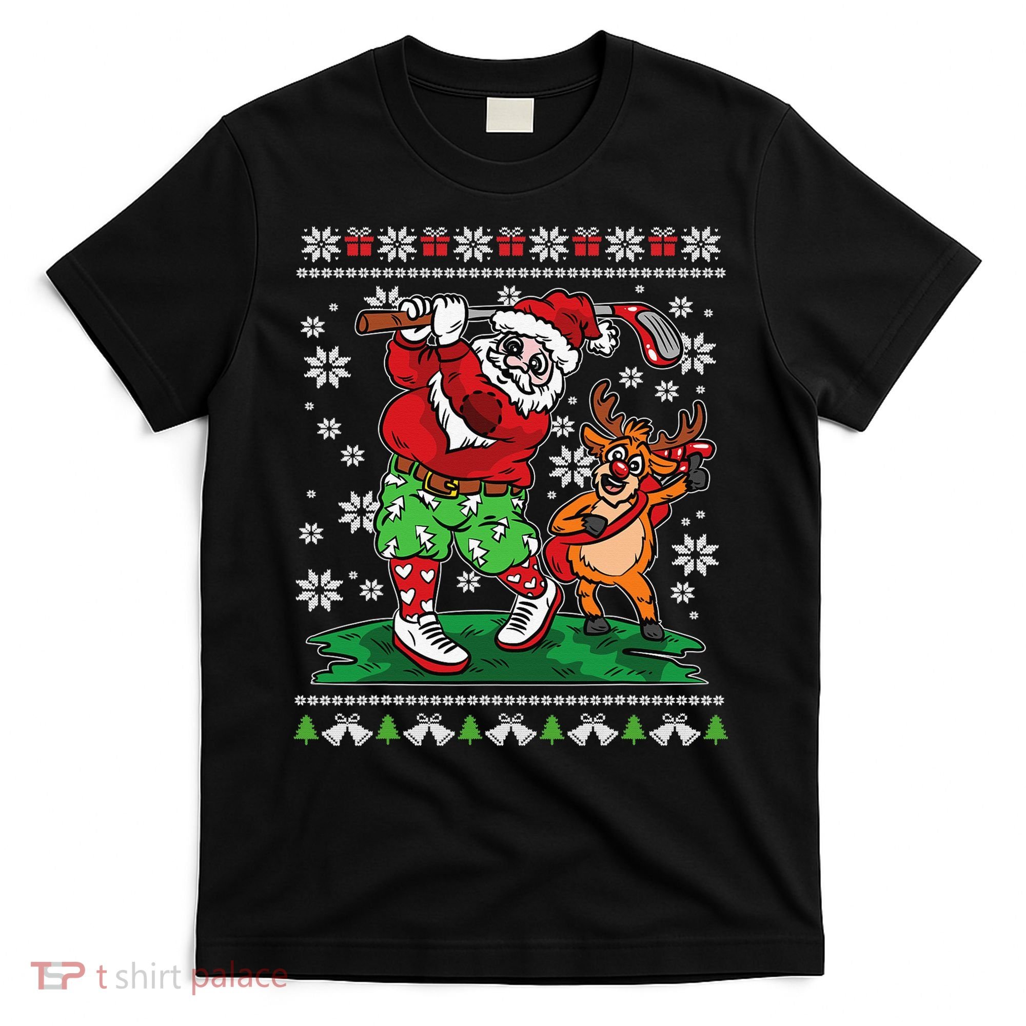 Funny Santa Playing Golf Sports Ugly Golf Christmas T-Shirt