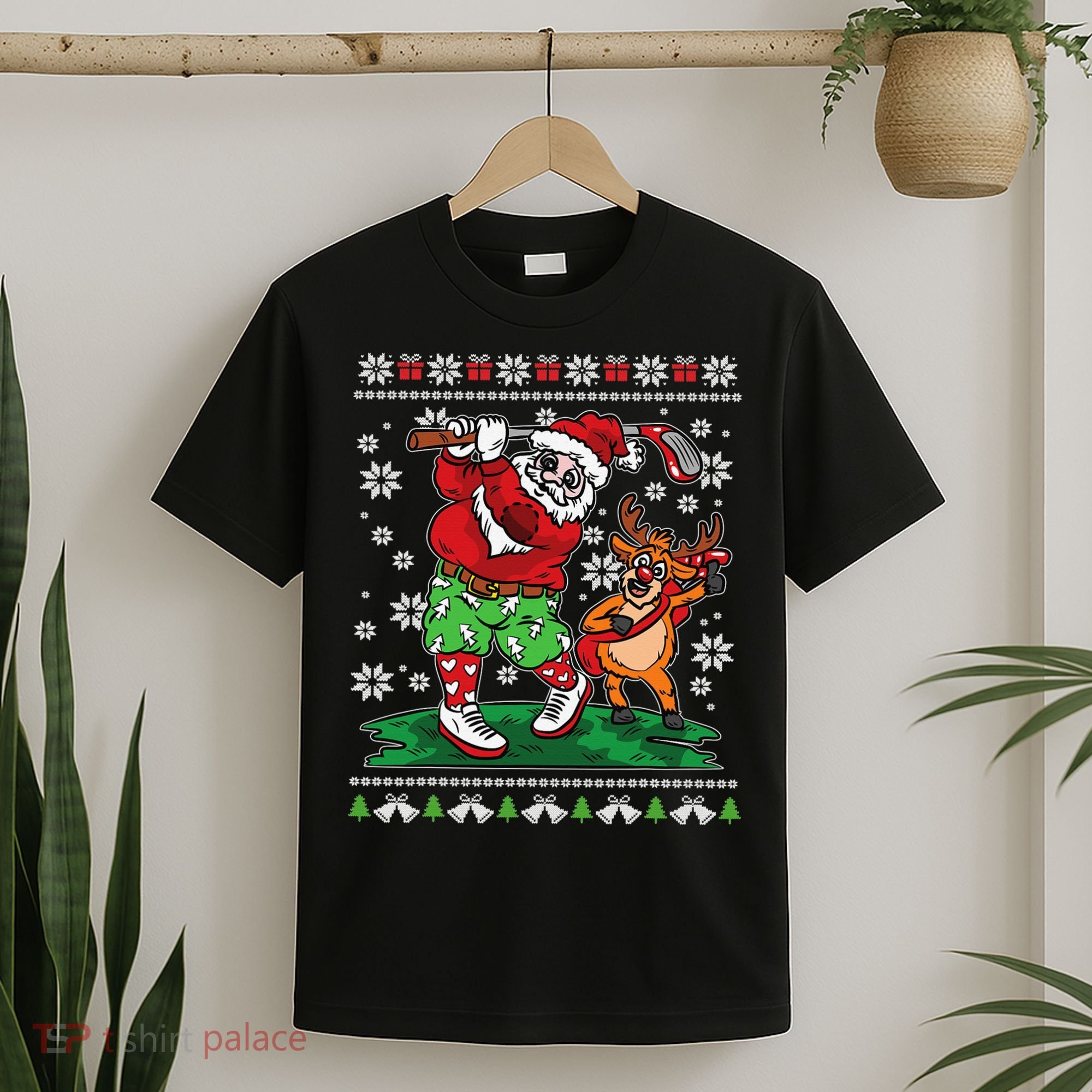 Funny Santa Playing Golf Sports Ugly Golf Christmas T-Shirt