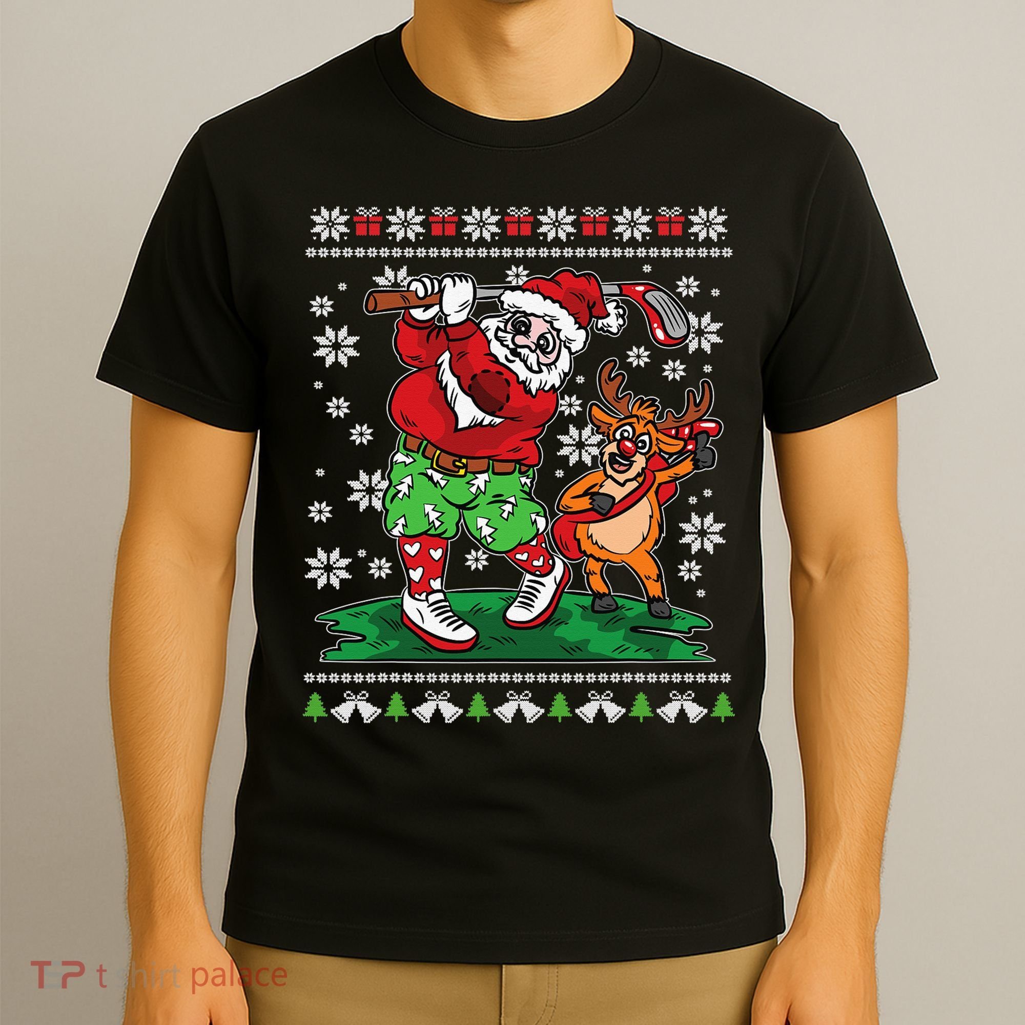 Funny Santa Playing Golf Sports Ugly Golf Christmas T-Shirt