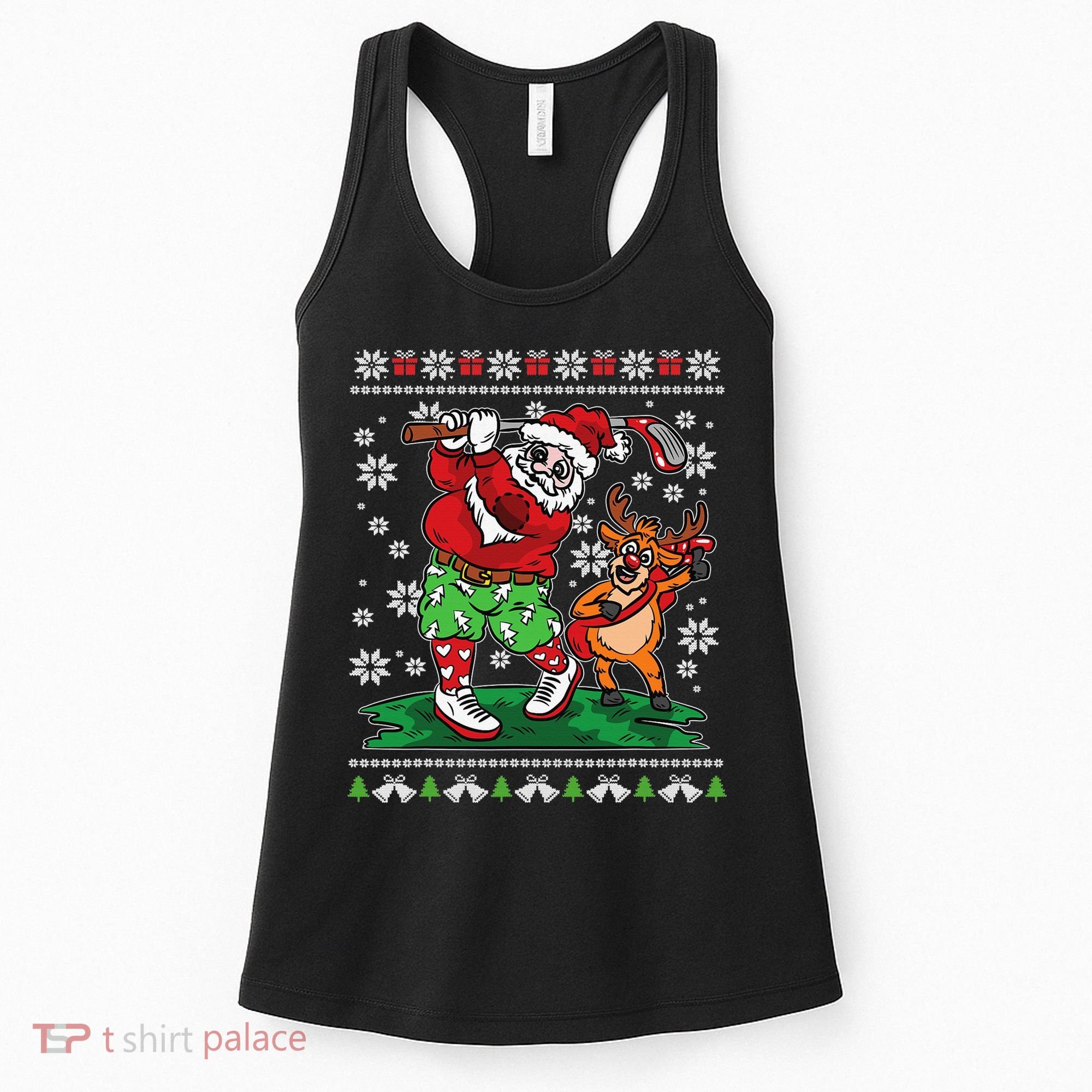 Funny Santa Playing Golf Sports Ugly Golf Christmas Women's Tank Top