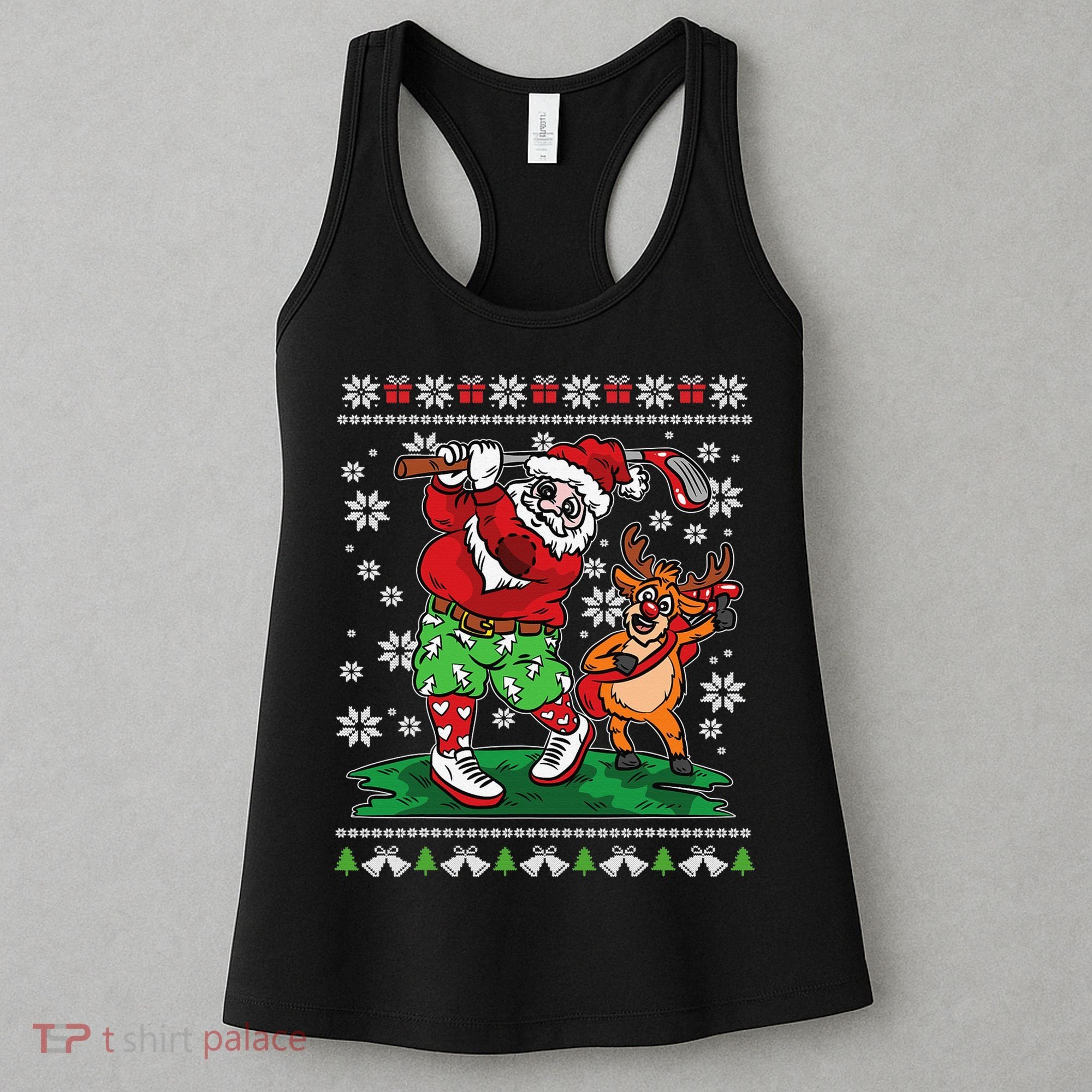 Funny Santa Playing Golf Sports Ugly Golf Christmas Women's Tank Top