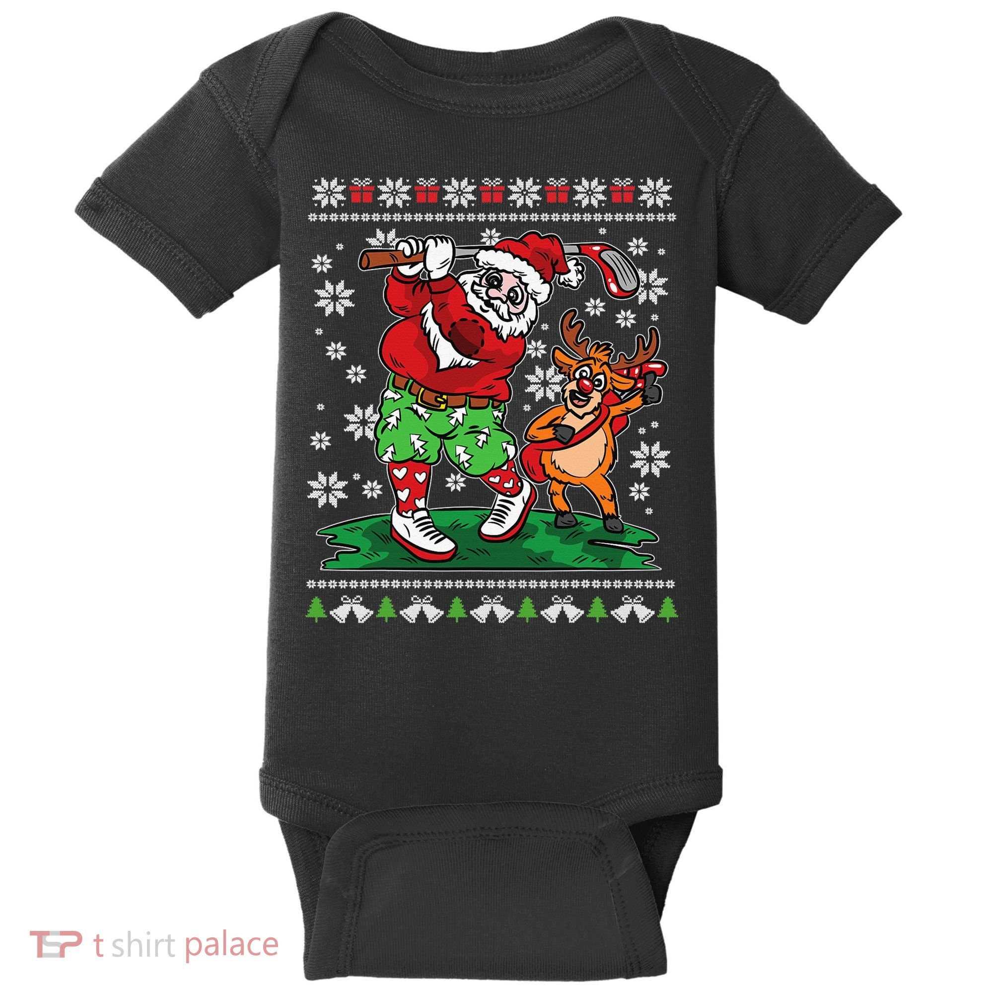 Funny Santa Playing Golf Sports Ugly Golf Christmas Baby Bodysuit