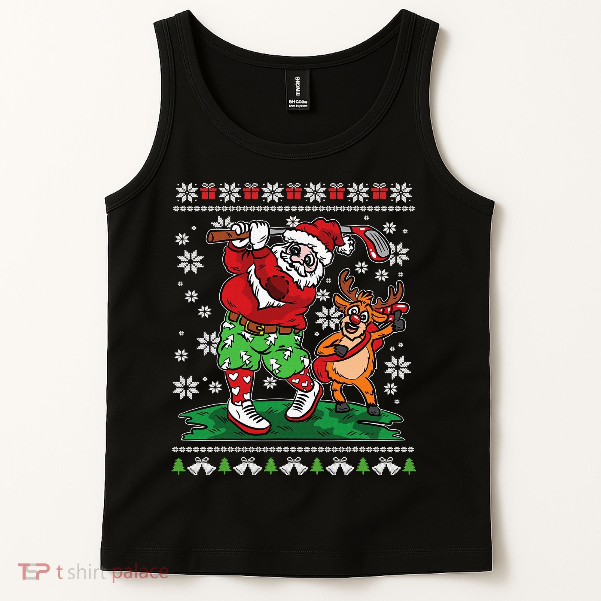 Funny Santa Playing Golf Sports Ugly Golf Christmas Tank Top