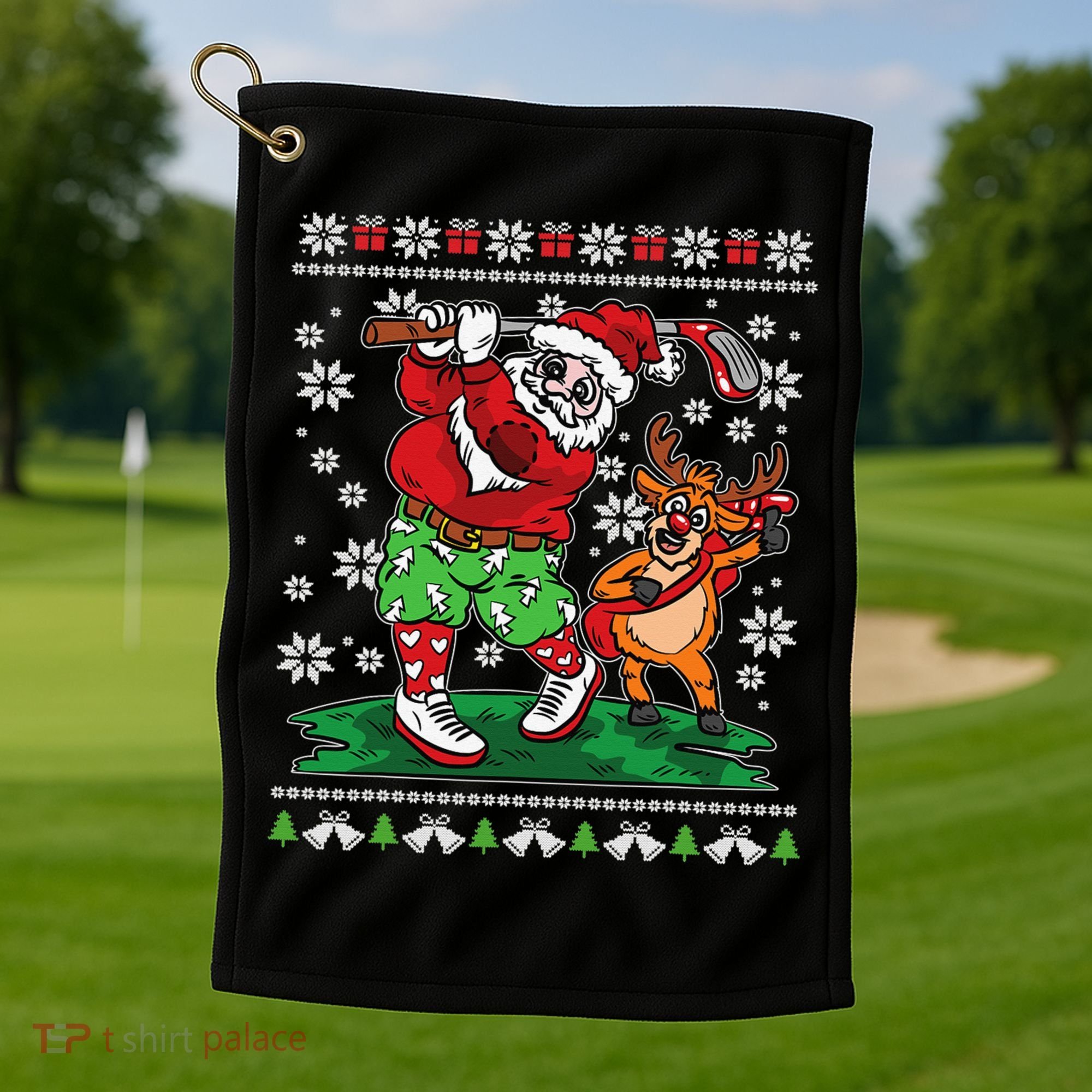 Funny Santa Playing Golf Sports Ugly Golf Christmas Golf Towel