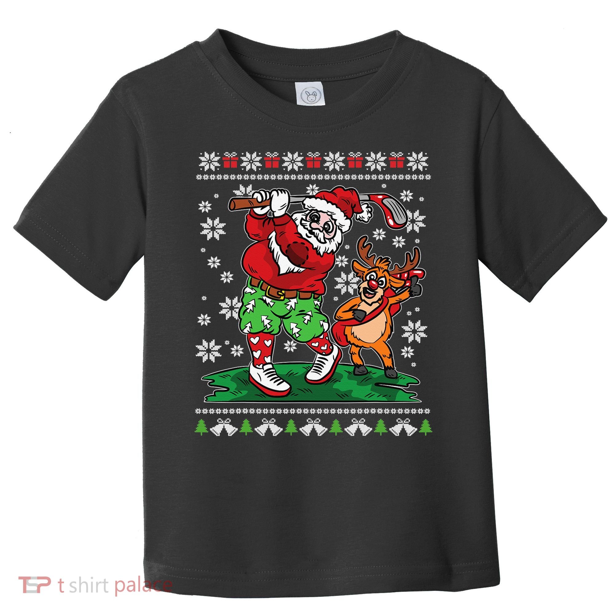 Funny Santa Playing Golf Sports Ugly Golf Christmas Toddler T-Shirt