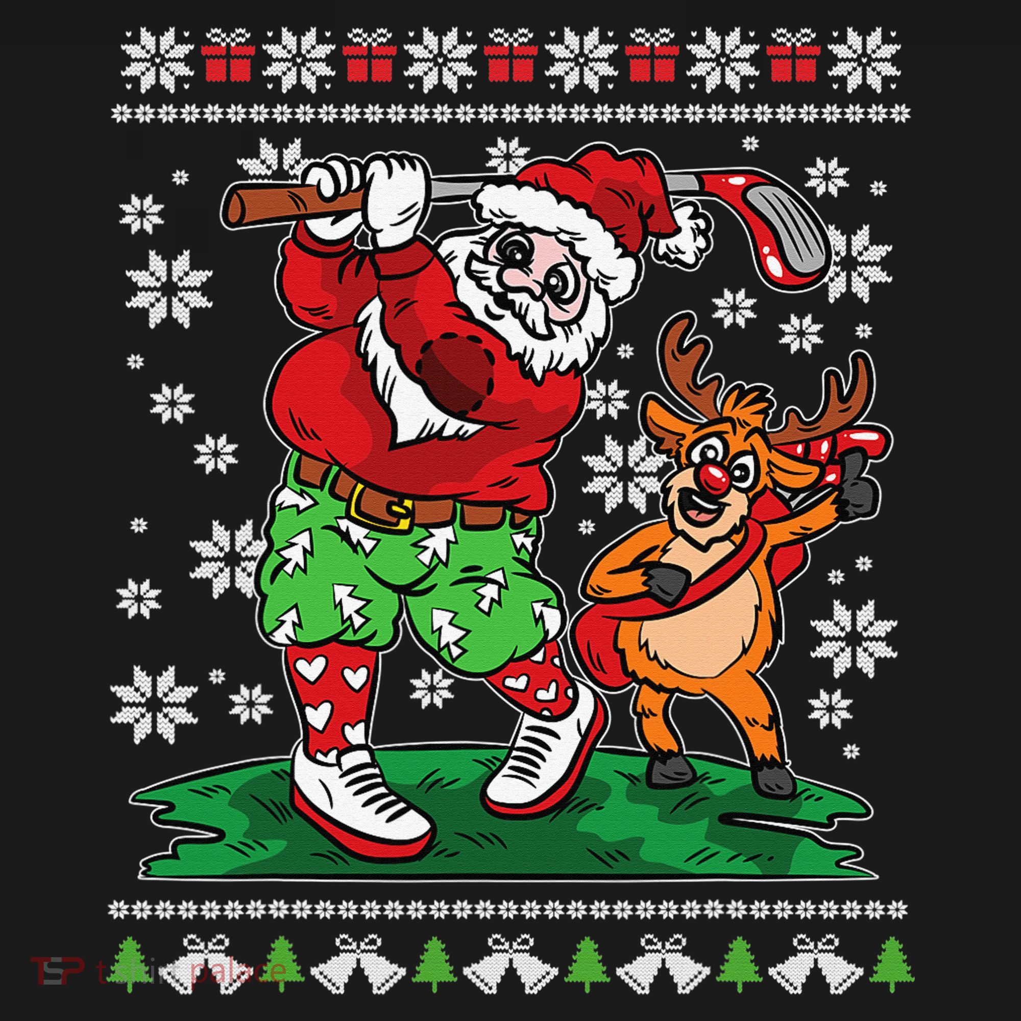 Funny Santa Playing Golf Sports Ugly Golf Christmas Women's T-Shirt